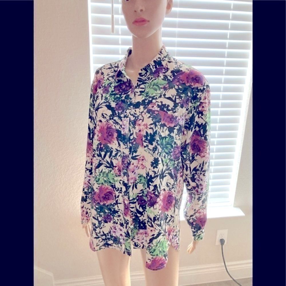 Nwt J Jill floral long sleeve shirt with pocket